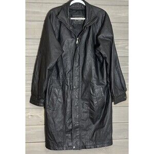Lucky Leather Co Men’s Trench Coat Black Leather M Long Duster
